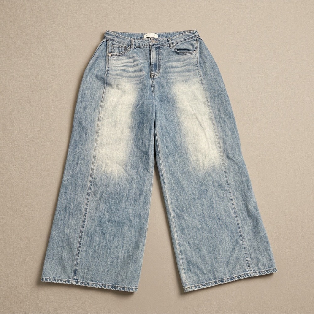 The Frankie Shop Light Wash Wide Leg Seam Detail Denim Jeans Blue Size M